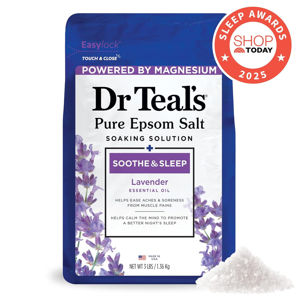 Dr Teal's Pure Epsom Magnesium Salt Soak, Soothe & Sleep with Lavender, 3 lb (Pack of 4)