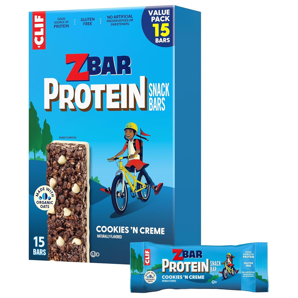 Zbar Protein Cookies 'N Creme Crispy Snack Bars, 15-pack, made with organic oats, non-GMO, 5g protein, gluten free