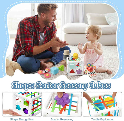 EPOGG 6 in 1 Montessori Toys for Babies 6-12 Months Up - Incl Pull String Toy, Stacking Cups, Tissue Box, Suction Cup Spinner, Stacking Blocks,Activity Cube, Baby Toys for 1 2 3 Year Old