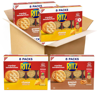 RITZ Peanut Butter and Cheese Sandwich Crackers Variety Pack, Lunch Snacks, 32 Snack Packs (6 Crackers Per Pack)