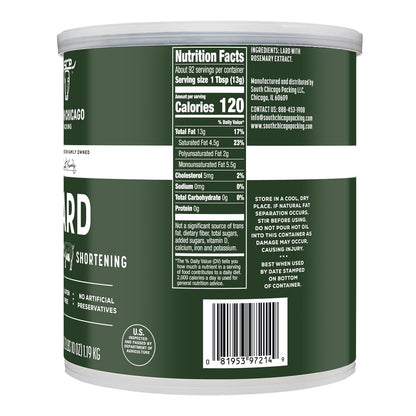 South Chicago Packing Traditonal LARD Shortening, 42 Ounces, Specialty Baking Shortening and Cooking Fat