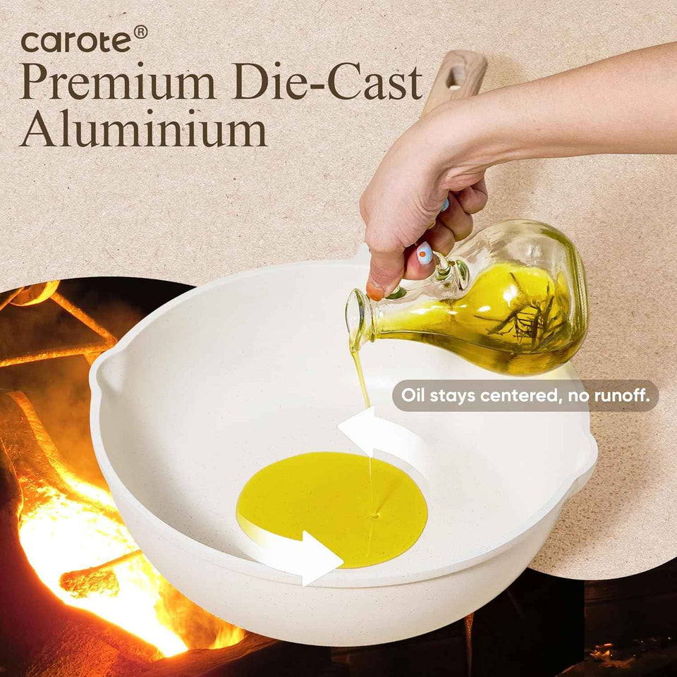 CAROTE 21Pcs Pots and Pans Set, Nonstick Cookware Sets, White Granite Induction Cookware Non Stick Cooking Set w/Frying Pans & Saucepans(PFOS, PFOA Free)