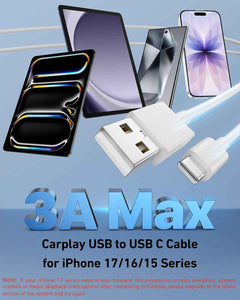 carplay cable for iphone 17/17 pro/air/16e/16/15 pro max/plus 2pack usb a to usb c charging wire 3ft