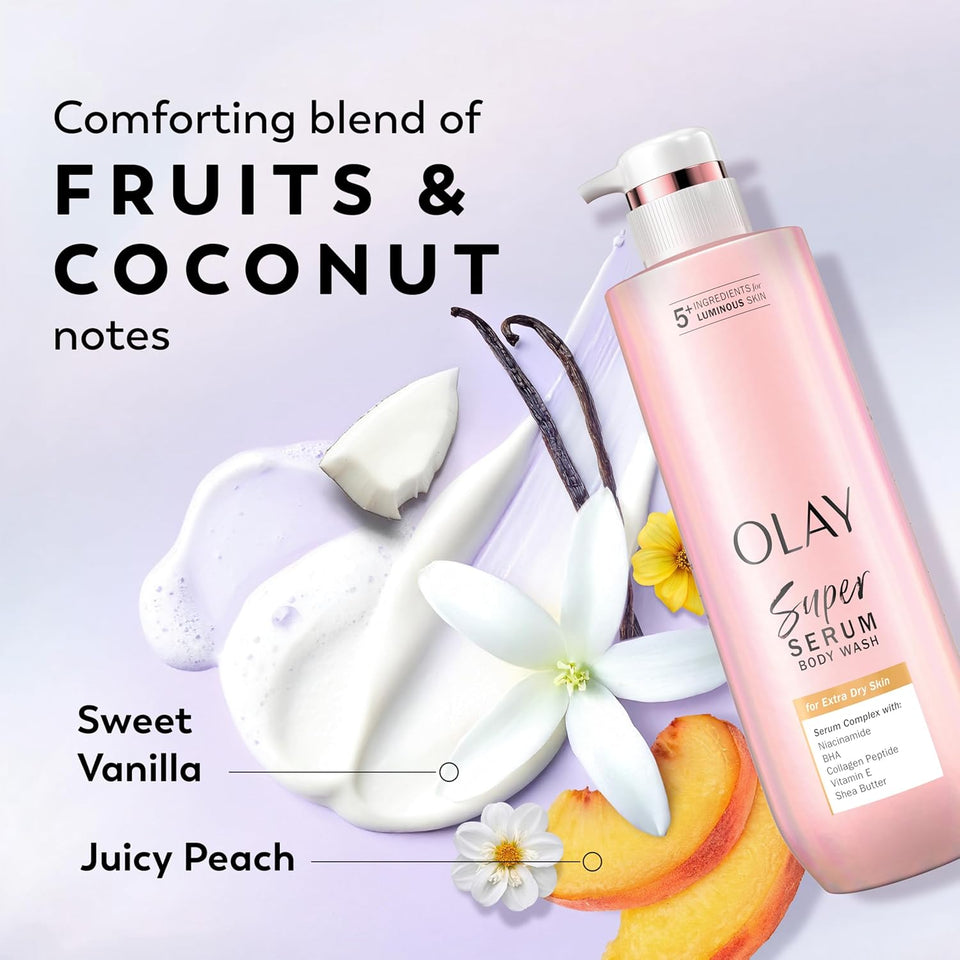 olay super serum body wash for extra dry skin 18.5 fl oz with 5+ ingredient serum complex