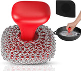 Purgreat Cast Iron Scrubber | Dish Scrub Brush | 316 Cast Iron Cleaner Chainmail Scrubber for Pan Skillet Cleaner - Dish Scouring Pad Dishwasher Safe Cleaning Kit, Black 03