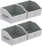 Closet Organizers Bins 6 Packs - Large Closet Shelf Organizer with Handles, Fabric Trapezoid Storage Bins, Collapsible Storage Cubes for Clothes, Towels, Light Gray