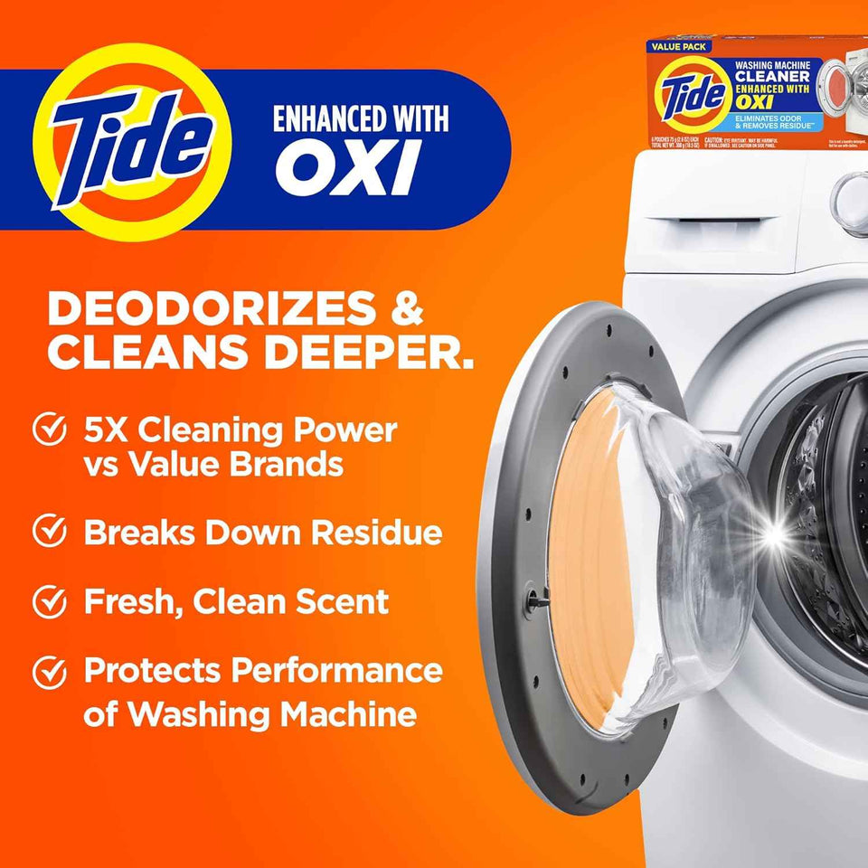 Tide Washing Machine Cleaner with Oxi for Front and Top Loader Washer Machines, 7 Month Supply