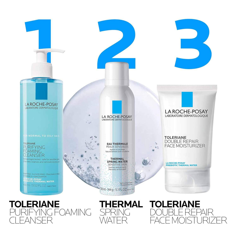 la roche-posay toleriane purifying foaming facial cleanser for sensitive skin with niacinamide ceramides oil free
