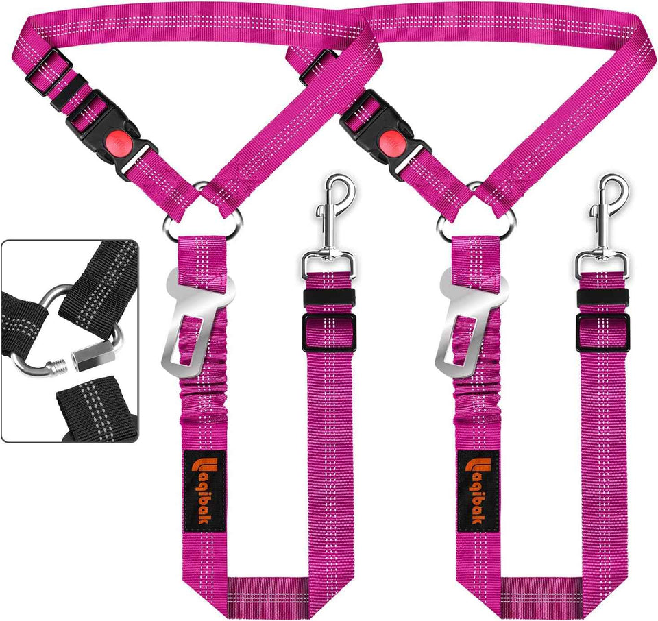 Removable Dog Seat Belt Harness for Car, 3 in 1 Pet Dog Car Seatbelt Leash, Retractable Restraint Secures to Vehicle Headrest & Adjustable Reflective Bungee Dog Seatbelt Tether, Blue and Black