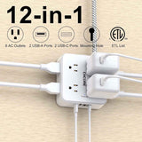 CHCORE 5Ft braided extension cord surge protector with 8 outlets and 4 usb charging ports, 2 usb c, flat plug, white