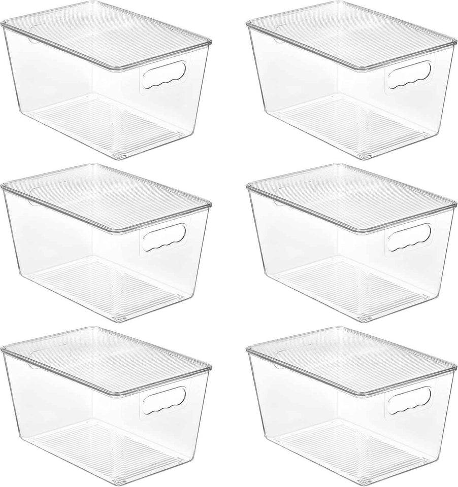 Vtopmart 6 Pack Clear Stackable Storage Bins with Lids, Medium Plastic Containers with Handle for Pantry Organizer and Storage,Perfect for Kitchen,Fridge,Cabinet, Closet,Bathroom Organization