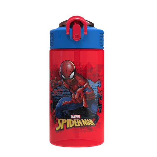 Zak Designs Marvel SpiderMan Kids Spout Cover and Built-in Carrying Loop Made of Plastic, Leak-Proof Water Bottle Design (16 oz, BPA-Free)