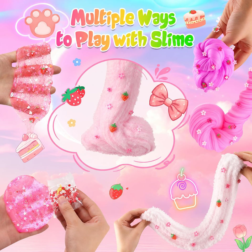 6 Pack Slimes, Pink Slime Kids, Cloud Slime kit for Girls Ages 8-12, Toys for Girls and Boys, for Kids Slime Set Party kit Goodie Bag Stuffers, 4 5 6 7 8 9 10 Year Old Girl Birthday Gift Cute Stuff