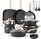 CAROTE 21Pcs Pots and Pans Set, Nonstick Cookware Sets, White Granite Induction Cookware Non Stick Cooking Set w/Frying Pans & Saucepans(PFOS, PFOA Free)