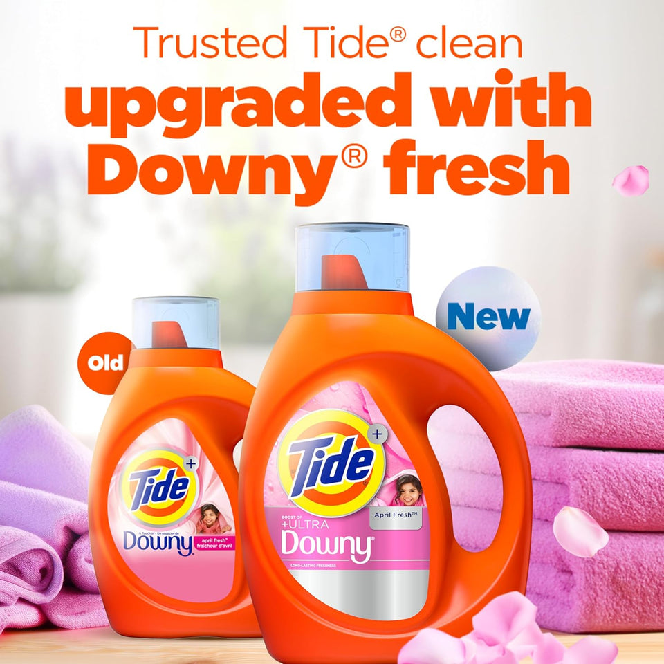 Tide Plus Boost of Ultra Downy Liquid Laundry Detergent, April Fresh Scent, 132 fl oz, 94 Loads, Laundry Detergent Liquid with Long-Lasting Freshness