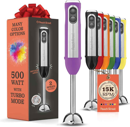Powerful Immersion Blender, Electric Hand Blender 500 Watt with Turbo Mode, Detachable Base. Handheld Kitchen Gadget Blender Stick for Soup, Smoothie, Puree, Baby Food, 304 Stainless Steel Blades