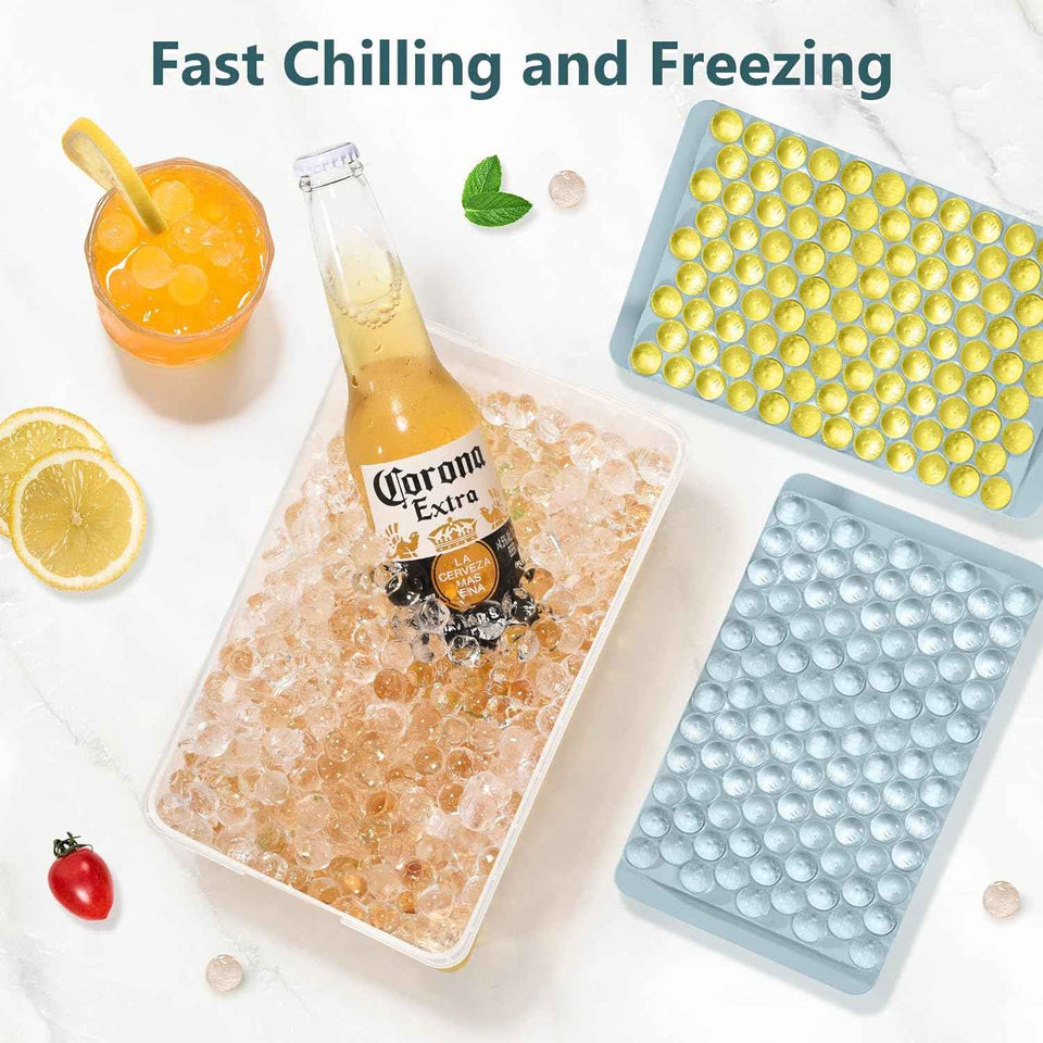 WIBIMEN Mini Ice Cube Trays, Small Tiny Round Pebble Crushed Nugget Ice Trays for Freezer with Lid - Chilling Drinks Coffee Juice(2 Pack/0.55In - Blue)