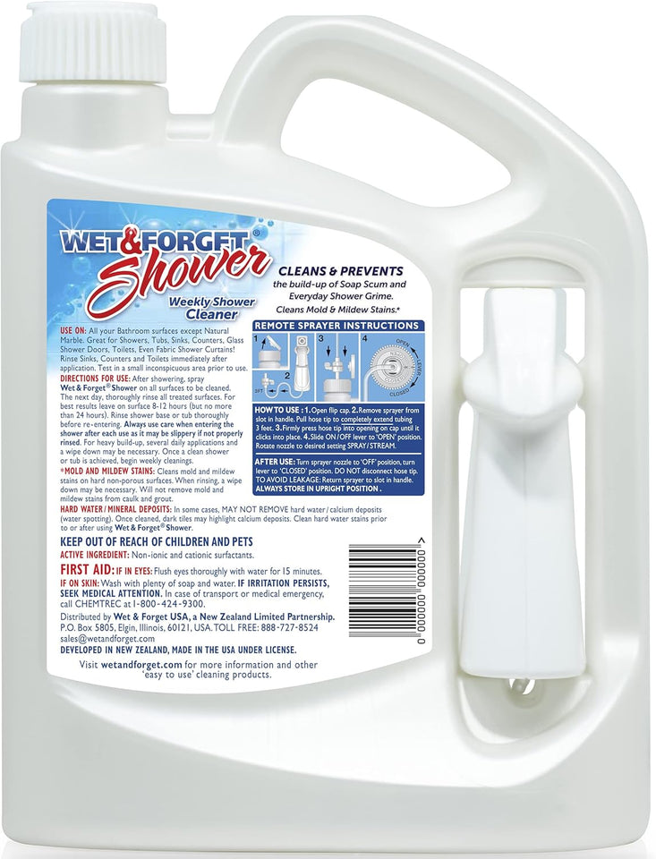 Wet & Forget Shower Cleaner Spray Multi-Surface Weekly Application Requires No Scrubbing, Bleach-Free Formula, Ready to Use, Fresh Scent, 3 Months of Cleaning, 64 Fluid Ounces, 1 Pack
