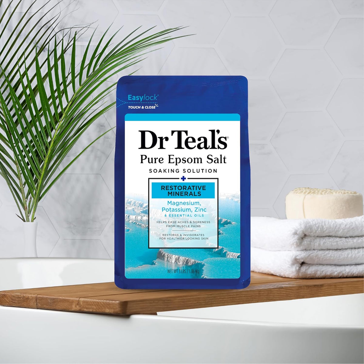 Dr Teal's Pure Epsom Salt, Restorative Minerals with Magnesium, Potassium & Zinc, 3 lbs