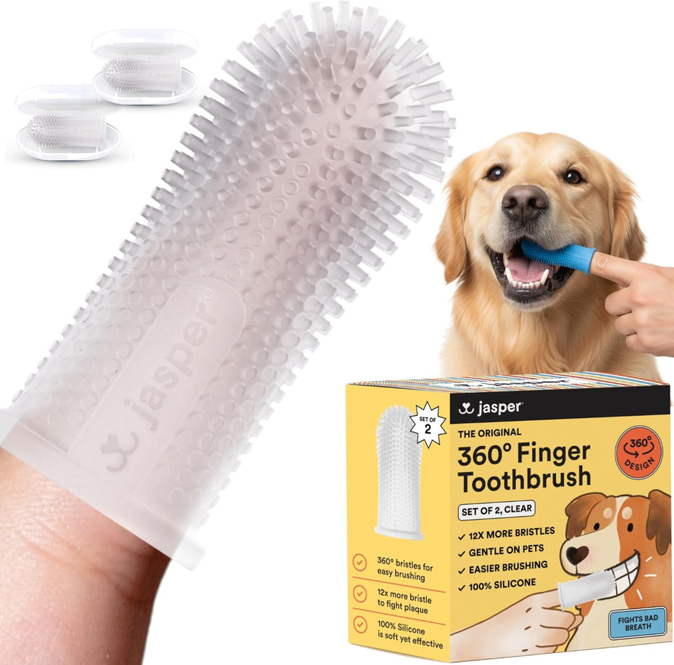 Jasper 2-pack 360-degree dog toothbrush kit for small and large pets, blue