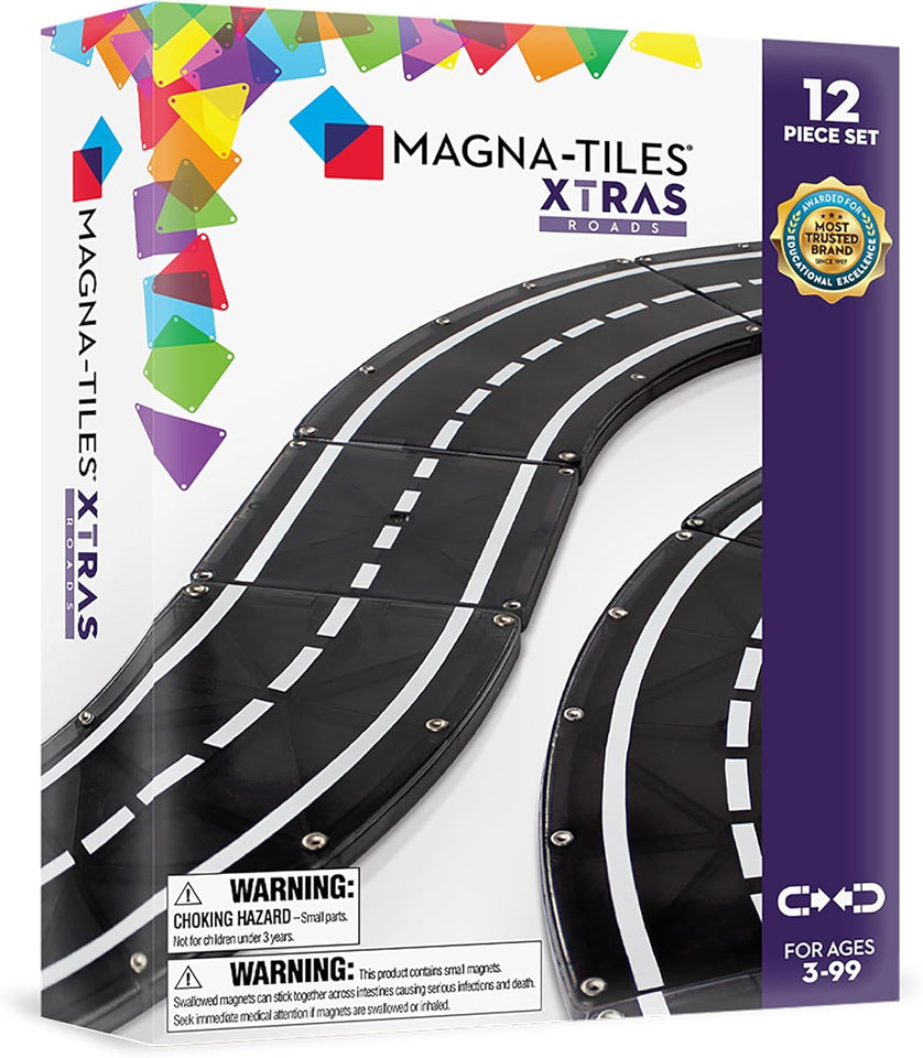 MAGNA-TILES XTRAS: Roads 12 Piece Magnetic Construction Set, The ORIGINAL Magnetic Building Brand
