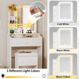 LIKIMIO Small Makeup Vanity Desk with Mirror and Lights, Vanity Table Set with Storage Drawer, Chair and Three Shelves, Bedroom, White