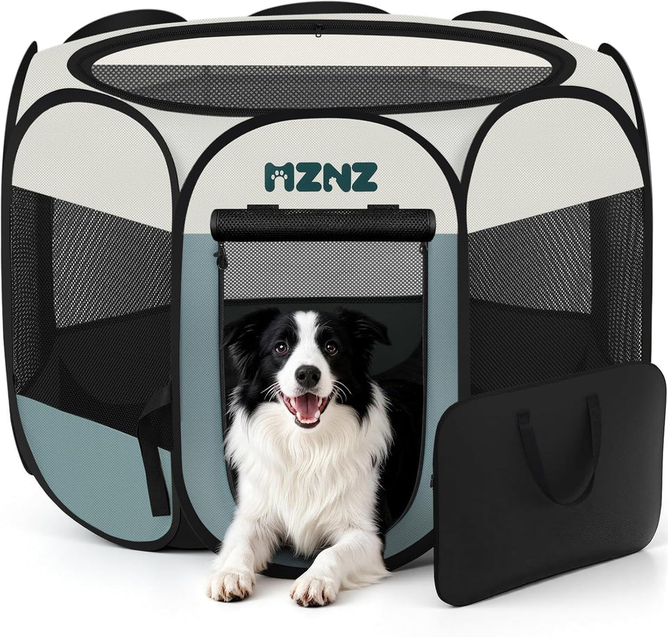 Grey dog cat playpen, portable puppy pet crate for small dogs, cats, rabbits, foldable dog cage enclosure with carrying case