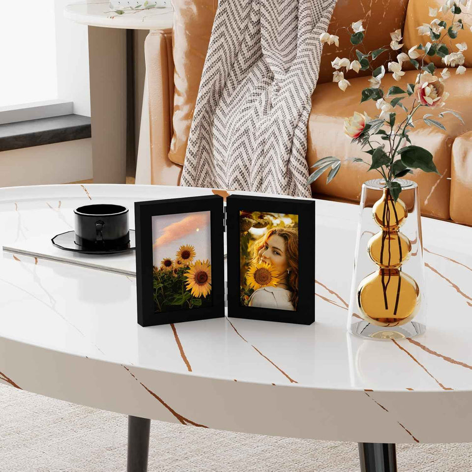 decorUhome double 4x6 picture frame vertical engineered wood bifold photo frame with plexiglass tabletop display black