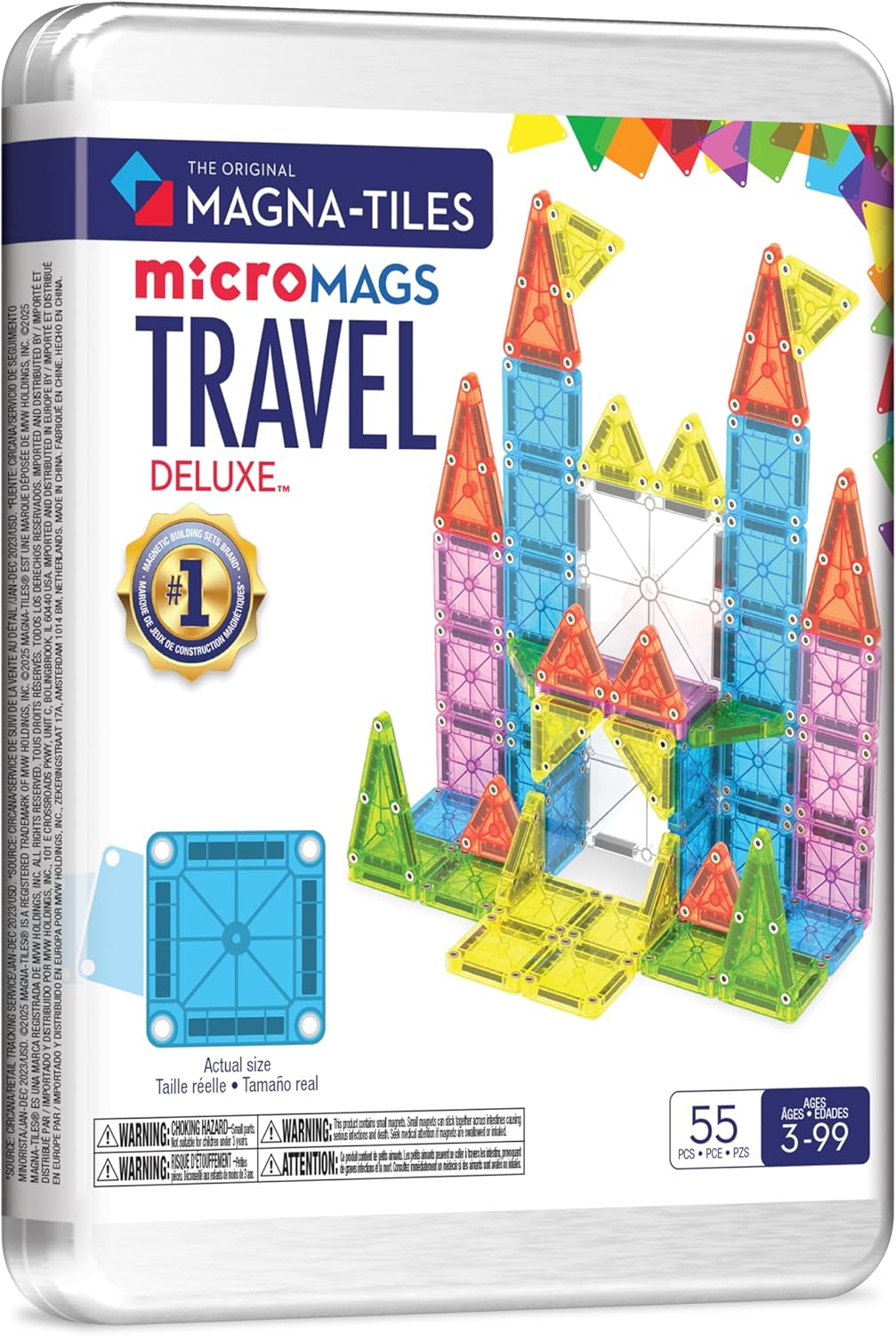 MAGNA-TILES microMAGS Travel Set Deluxe 55-Piece Magnetic Construction Set, The Original Magnetic Building Brand