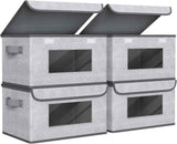 Univivi Fabric Foldable Storage Boxes [4-Pack] Large Collapsible Stackable Storage Bins with Lids, Closet Organizers and Storage Cube Basket for Home, Office, Bedroom (Gray, 17“ x 12” x 12")