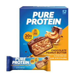 PLre Protein Chocolate Peanut Butter Protein Bars – 20g Protein, 3g Sugar, 190 Calories (12 count) Low Sugar* High Protein Snack - Gluten Free - Perfect for a Healthy Snack