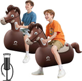 QPAU Inflatable Bouncy Dinosaur Toys 2 PCS with Hand Pump, Heavy Duty Giant Bouncy Pal, 220lbs Load Capacity, Ride On Bouncy Animal Hopper Toy, Indoor Outdoor Bouncers for Kids Girls Boys Ages 5+