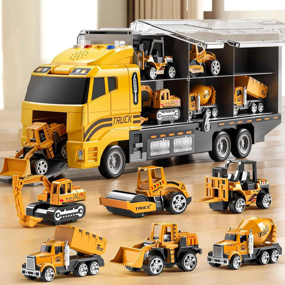 Niplooow toddler boys construction truck vehicle toy set with play mat and die-cast toy car for kids 3-5