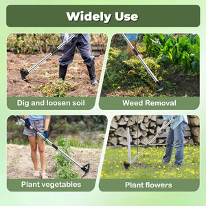 NICOFPHY Weed PLller Tool with Long Handle - 60" Manual Weeder Remover Tool, 2 in 1 Hand Weed Rake and Garden Hoe for Gardening, Heavy Duty Uprooting Weeding PLll for Yard, Lawn, Patio and Garden