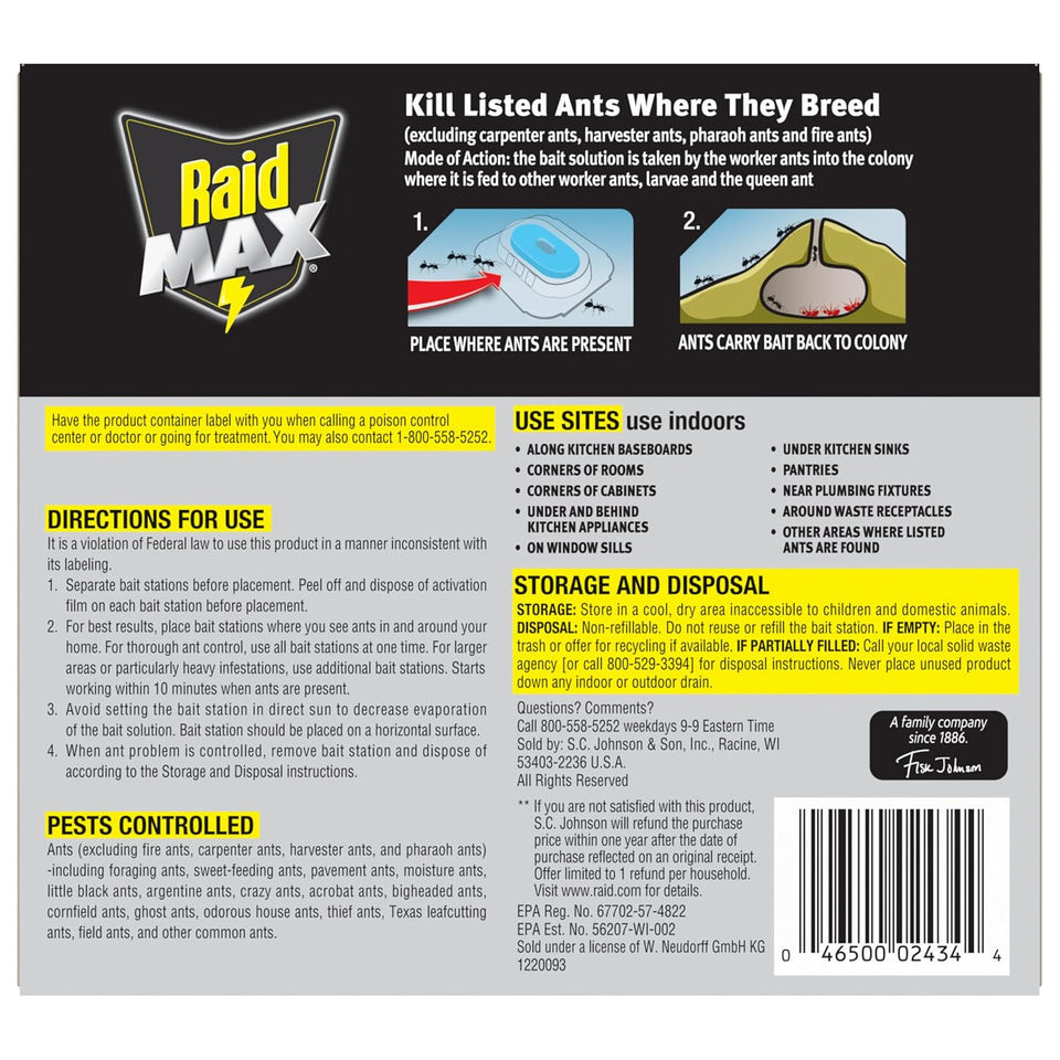 Raid Max Liquid Ant Bait; Kills Ants Where They Breed, for Indoor and Outdoor Use; 12 Bait Stations