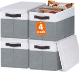 Large Closet Storage Baskets Bins with Lids - 4 Pack, Stackable Cubes for Nursery, Bedroom, Home, Dorm