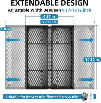 Marbrasse Expandable Desk Drawer Organizer, Mesh Drawer Organizer Tray with 10 Adjustable Compartments, Desk Organizers and Accessories, 5 Dividers Drawer for Office Supplies, Makeup & Vanity (Black)