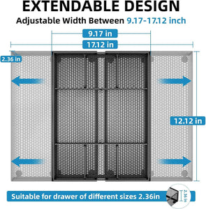 Marbrasse Expandable Desk Drawer Organizer, Mesh Drawer Organizer Tray with 10 Adjustable Compartments, Desk Organizers and Accessories, 5 Dividers Drawer for Office Supplies, Makeup & Vanity (Black)