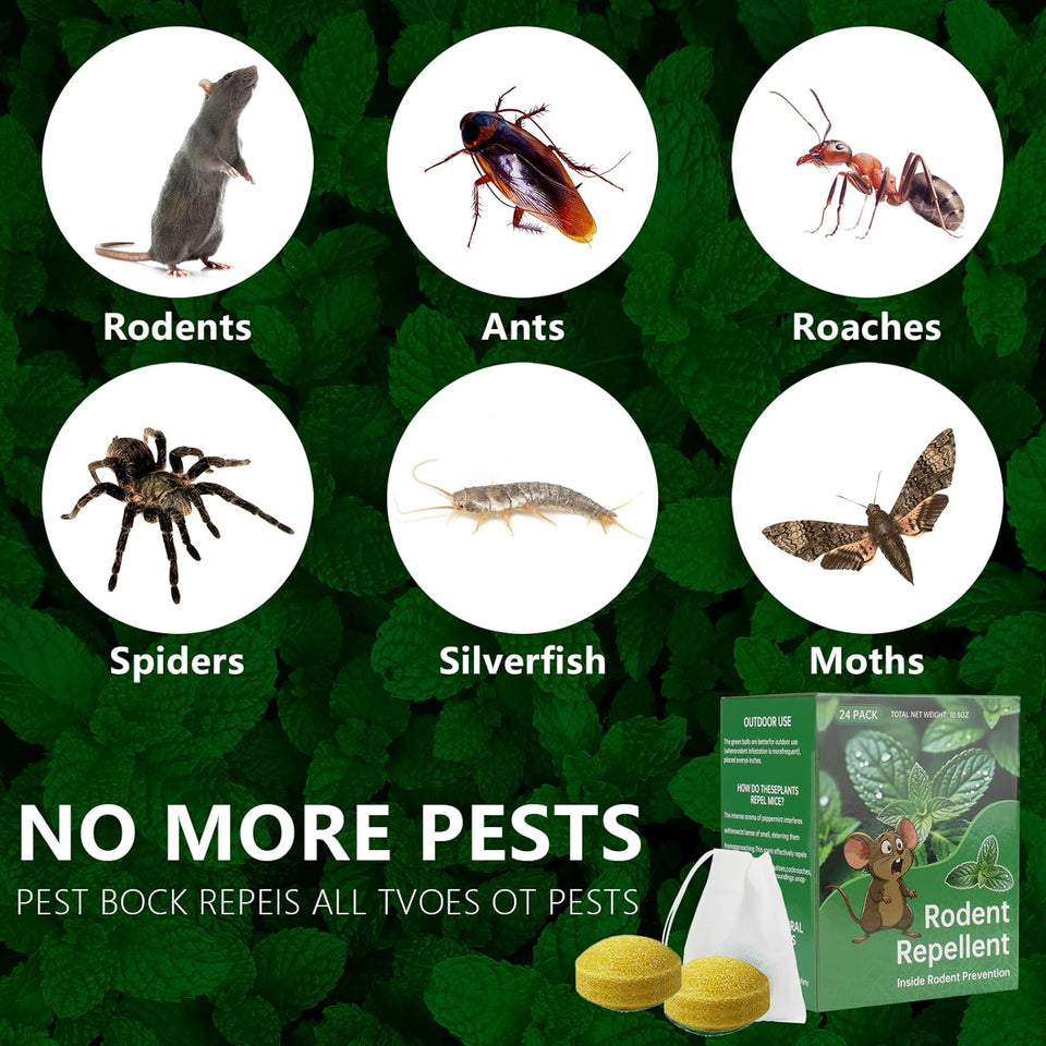 Mouse Rodent Repellent, 24 Pack Peppermint Lemon Oil Mice Repellent for Squirrel Rats Spider Pests, Natural Deterrent for Kitchen, Warehouse, Car, Indoor, Outdoor, Safe for Pets & Family
