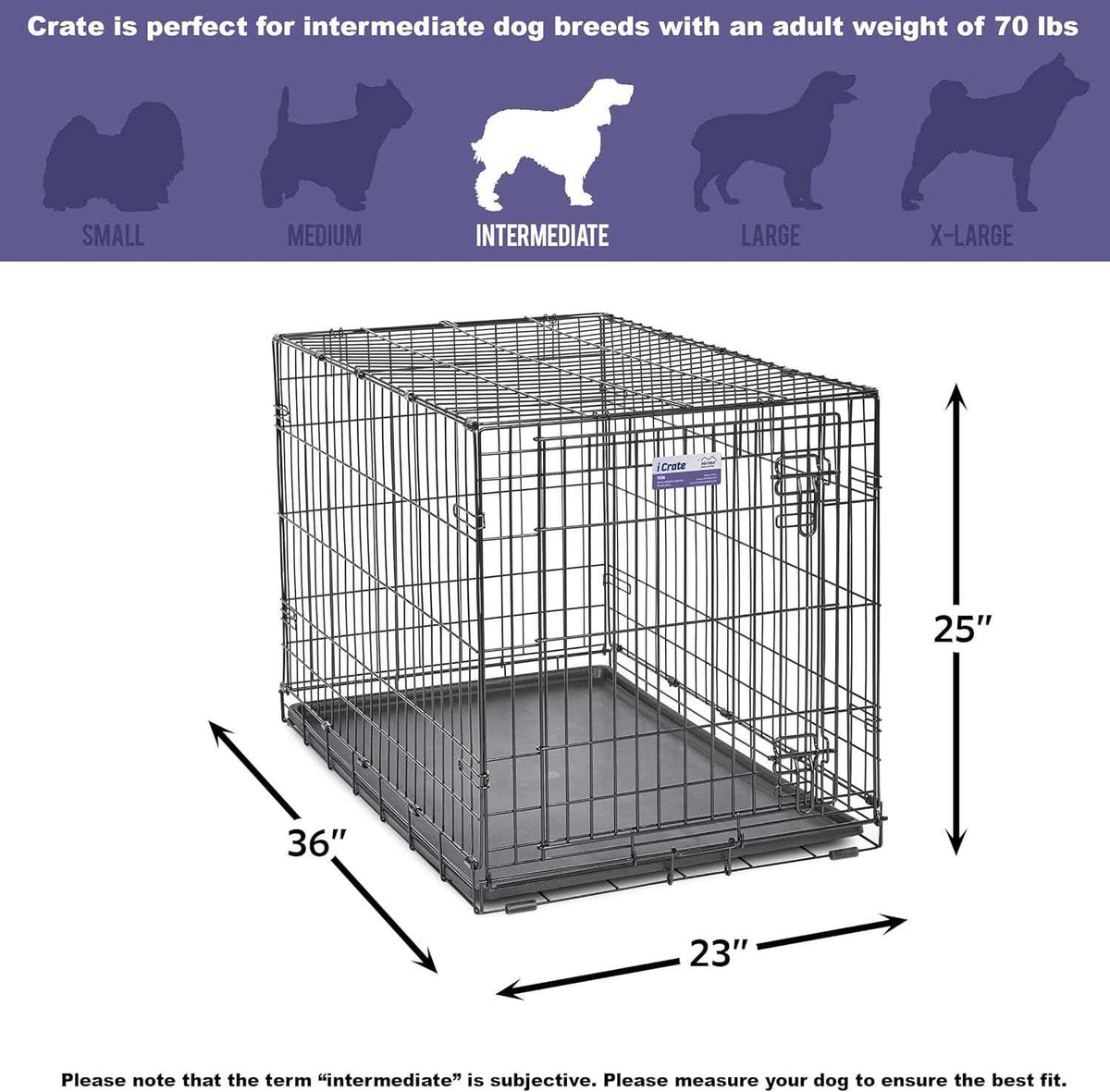 MidWest Homes for Pets 36-Inch iCrate Folding Dog Crate with Divider Panel, Leak-Proof Tray & Secure Latches – Metal Wire Kennel for Medium Large Breeds – Portable, Durable & Easy to Assemble