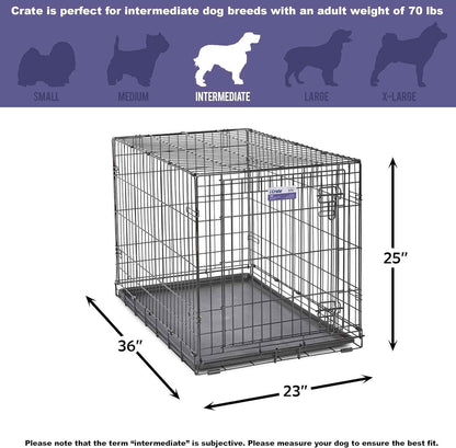 MidWest Homes for Pets 36-Inch iCrate Folding Dog Crate with Divider Panel, Leak-Proof Tray & Secure Latches – Metal Wire Kennel for Medium Large Breeds – Portable, Durable & Easy to Assemble