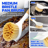 Holikme 3 Pack Dish Brush Set with Bamboo Handle, Kitchen Brushes for Cleaning Pot, Sink and Stove, Skillet Scrubber with Tough Bristles for Cast Iron Grill Pan, Yellow White Black