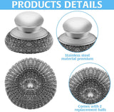 stainless steel wool scrubber with 2 replacement pads for cleaning metal pans pots grills