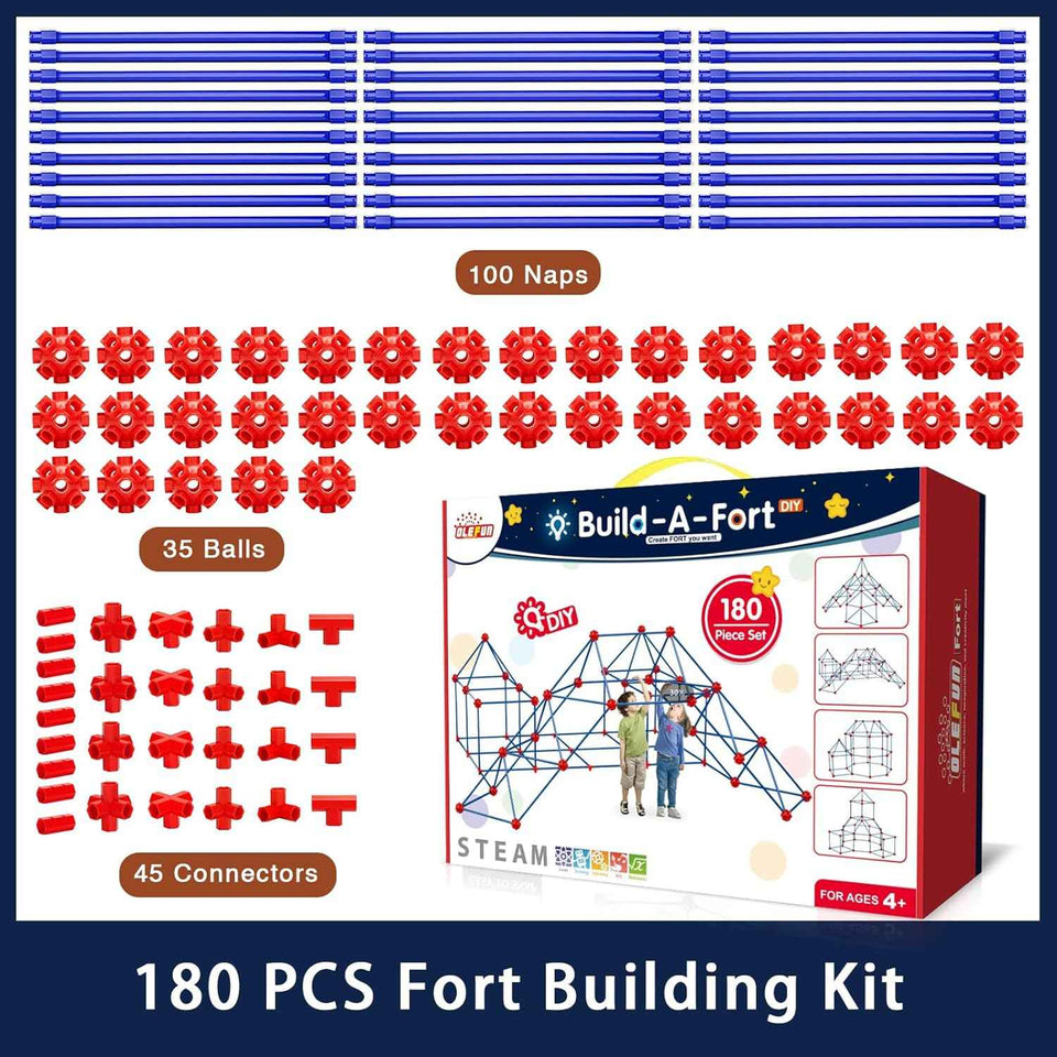 OleFun 180 Pack Fort Building Kits for Kids Ages 4-8 STEM Building Toys DIY Castles Tunnels Play Tent Gifts