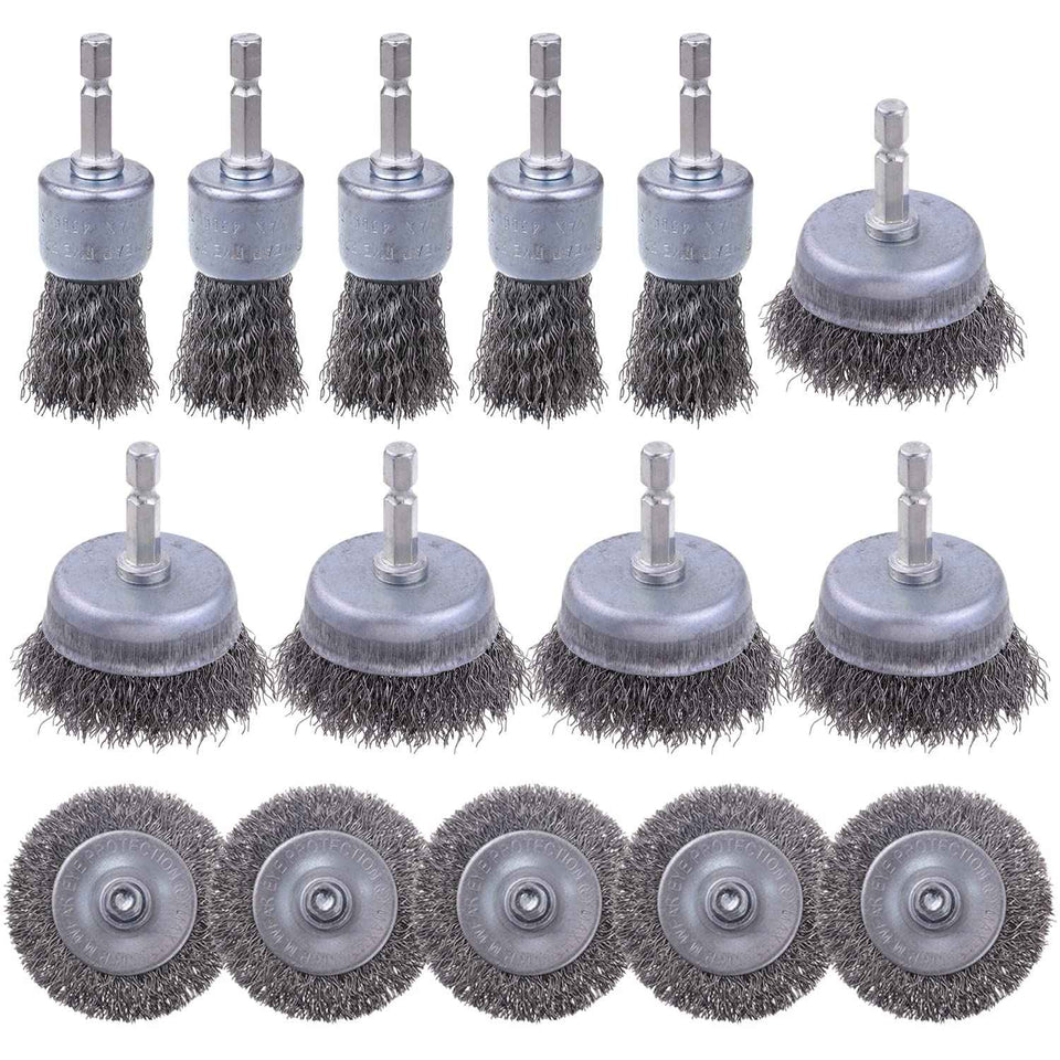 Rocaris 6 Pack Carbon Steel Wire Wheel and Pen Brush Set with 1/4-Inch Hex Shank for Rust Removal, Corrosion and Scrub Surfaces