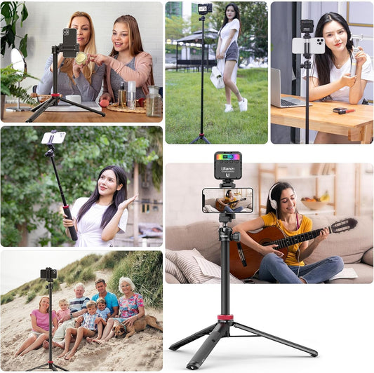 ULANZI MT-44 Extendable Phone Tripod, 59" Selfie Stick Vlog Stand with 2 in 1 Phone Clip, 360° Ball Head Camera Tripod for iPhone Sony DJI Osmo Nano Action Camera, Lightweight for Travel
