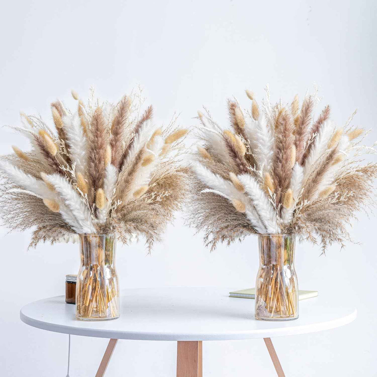 96PCS Natural Dried Pampas Grass Boho Home Decor Bouquet Phragmites Dried Flowers Bouquet for Wedding Floral Arrangements Home Decorations (96PCS)