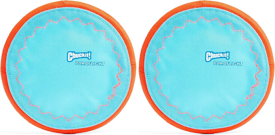 chuckit paraflight flying disc dog toy - water floating flyer - durable nylon with soft rubber edges - medium and large dogs - size large