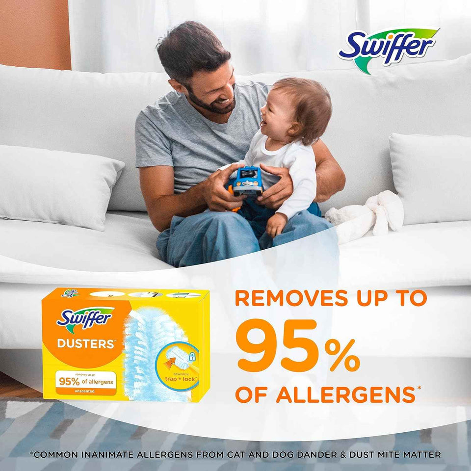 Swiffer TRAP + LOCK Duster Starter Kit, Includes 1 Handle and 5 Dusters for Allergen-Grabbing Dusting