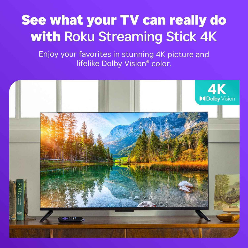 Roku Streaming Stick 4K - 4K TV Streaming Device with Voice Remote and Long-Range Wi-Fi